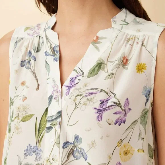 Amour Vert 100% Washable Silk Sleeveless Blouse in Botanical Floral Print - Picture 7 of 7